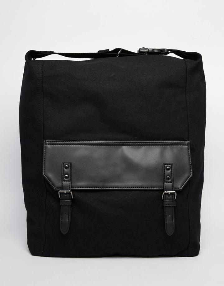 Asos Slouchy Backpack In Black Canvas - Black