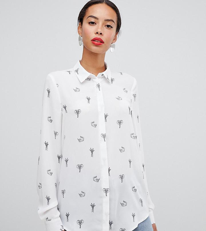 Asos Design Tall Sheer Shirt In Geometric Animal Print - Multi