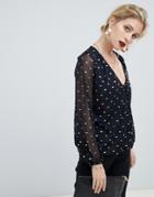 Oasis Wrap Blouse With Foil Spot In Black - Black