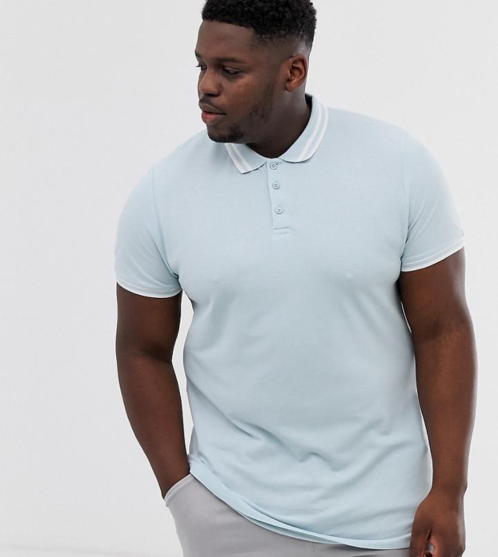 Asos Design Plus Tipped Pique Polo In Blue - Blue