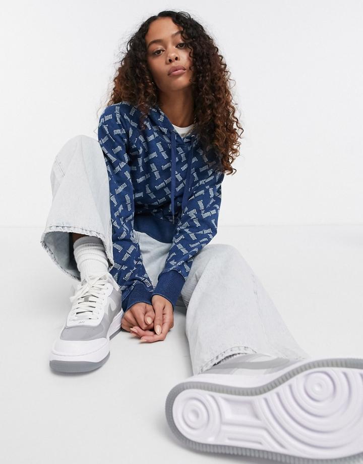 Tommy Jeans All-over Logo Hoodie In Blue-multi