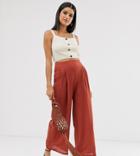 Asos Design Tall Textured Culotte With Button Details-orange