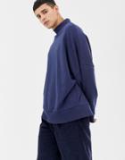 Collusion High Neck Sweatshirt In Navy - White