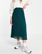Monki Recycled Plisse Midi Skirt In Dark Green