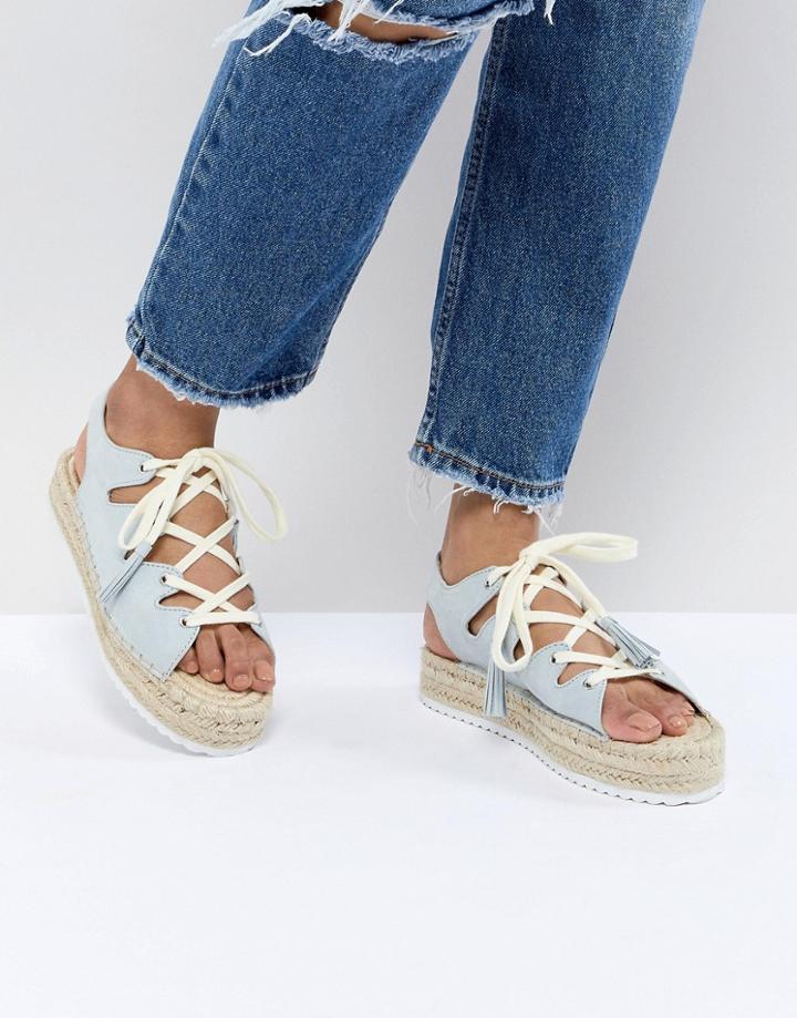 Pull & Bear Lace Up Espadrille In Blue - Blue