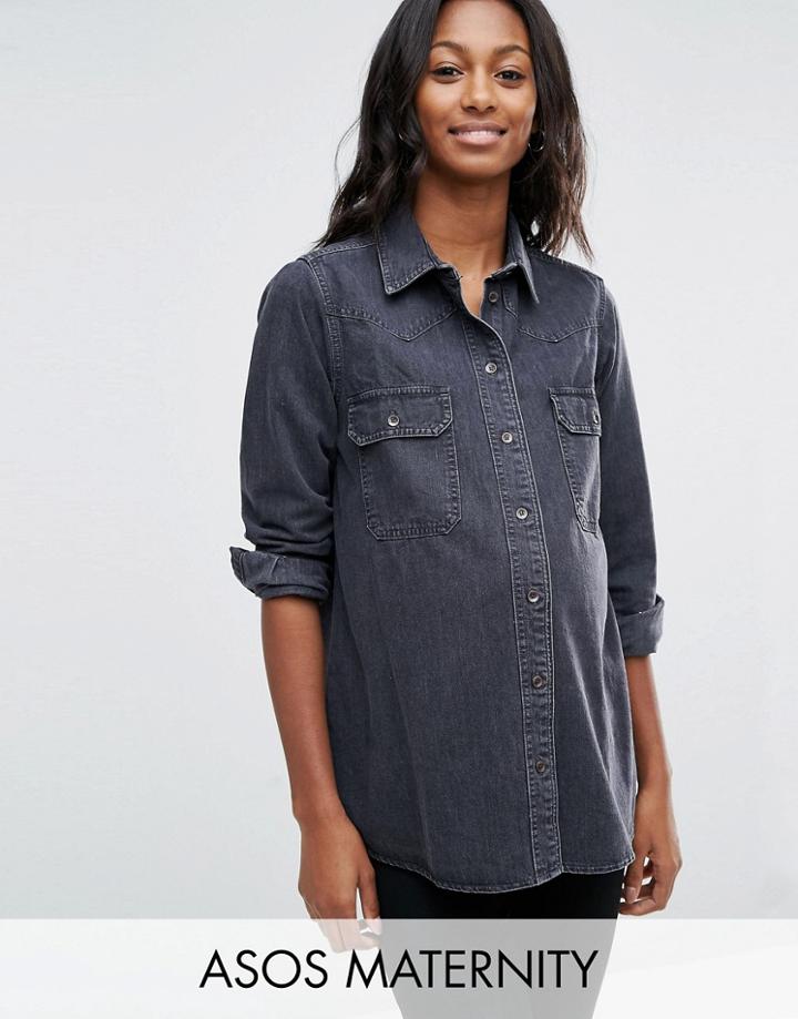 Asos Maternity Boyfriend Shirt In Wanda Washed Black - Black
