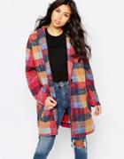Native Youth Check Oversized Cocoon Coat - Multi