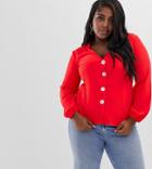 River Island Plus Button Through Blouse In Red - Red