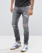 Jack & Jones Intelligence Jeans In Slim Fit With Distress Rips - Gray