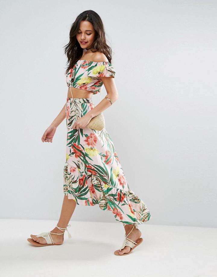 Asos Palm Print Skirt With Ruffle - Multi