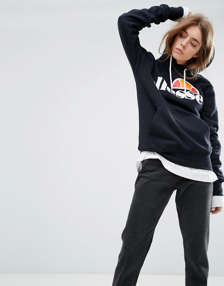 Ellesse Boyfriend Hoodie With Chest Logo - Black