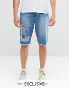 Brooklyn Supply Co Patched Worked Short In Mid Wash With Raw Hem - Mid Wash