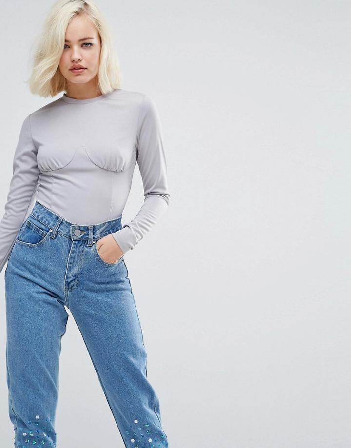 Lost Ink Top With Bust Detail-gray
