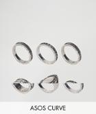 Asos Curve Exclusive Pack Of 6 Engraved Ring Pack - Silver
