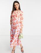 Closet London Long Sleeve Spot Print Midaxi Dress In Contrast Pastel-multi