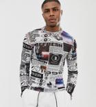 Collusion Muscle Fit T-shirt In Mesh With Newspaper Print - Multi