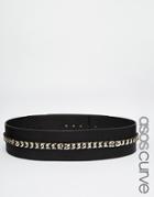 Asos Curve Wide Belt With Laid On Chain Detail - Black