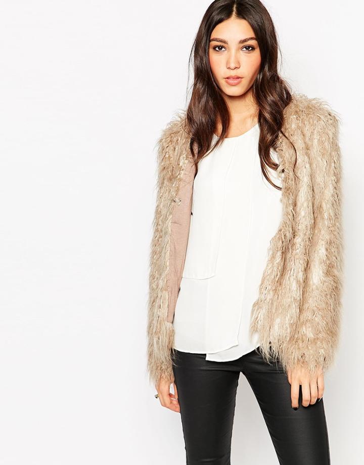 Traffic People Shaggy Faux Fur Jacket - Feather Gray