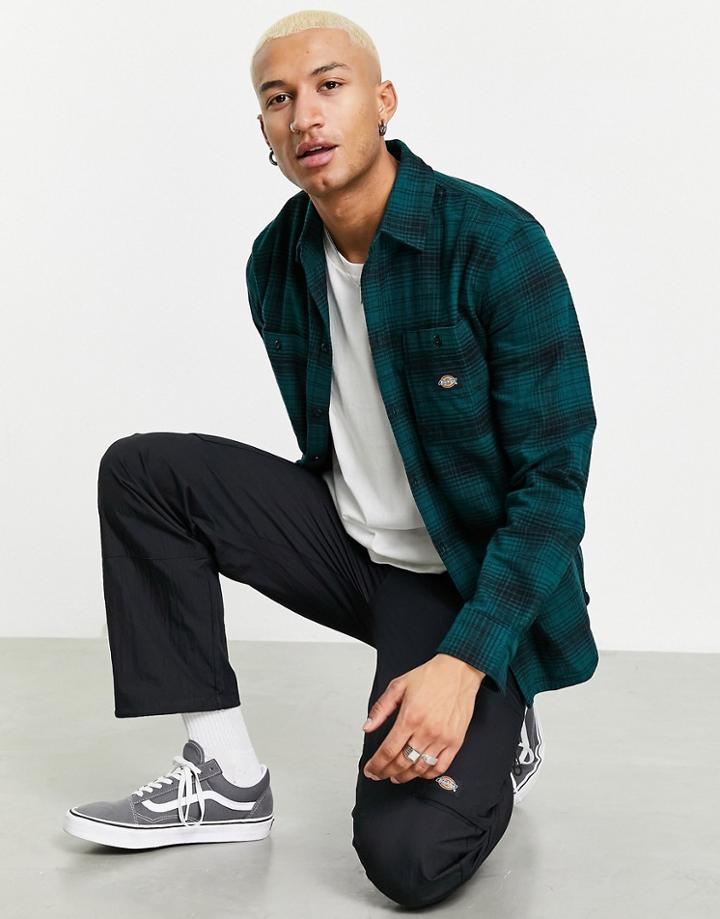 Dickies Evansville Checked Shirt In Pine Green