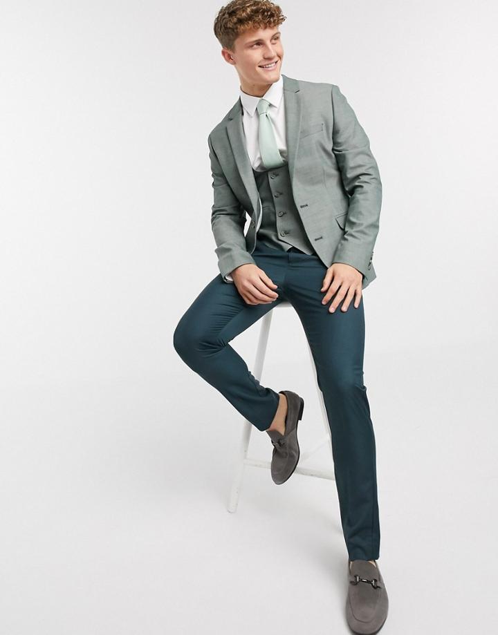 Asos Design Super Skinny Blazer In Green Wool Mix