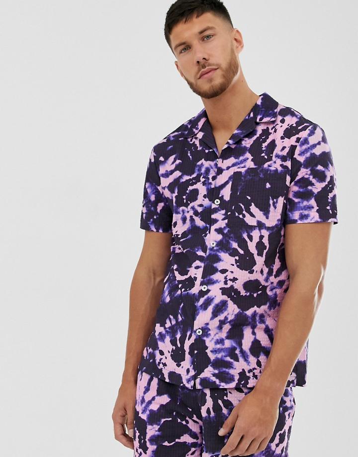 River Island Short Sleeve Tie Dye Shirt In Purple