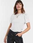 River Island Woven Puff Sleeve T-shirt In Gray