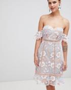 True Decadence Off Shoulder Embroidered Dress - Multi