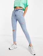 New Look Ripped Disco Jeans In Light Blue-blues