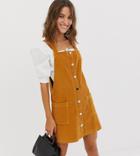 River Island Cord Pinny Dress With Button Through In Mustard - Brown