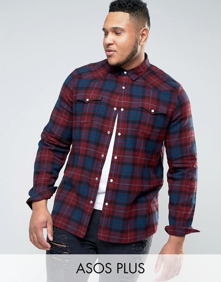 Asos Plus Regular Fit Western Check Shirt - Red