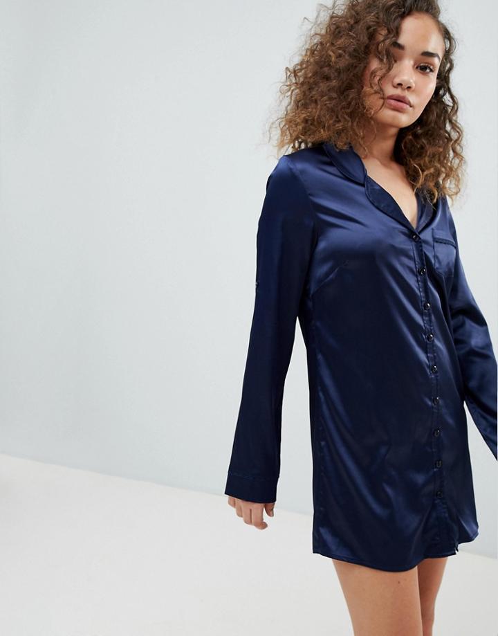 Lingadore Blue Nights Satin Pyjama Shirt - Navy