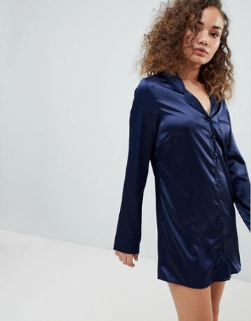 Lingadore Blue Nights Satin Pyjama Shirt - Navy