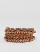 Asos Multi Beaded Bracelet Pack In Brown And Gold - Brown