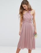 Asos Wedding Ruched Mesh One Shoulder Midi Dress - Pink