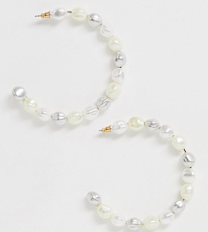 Reclaimed Vintage Inspired Hoop Earring In Faux Pearl - Cream