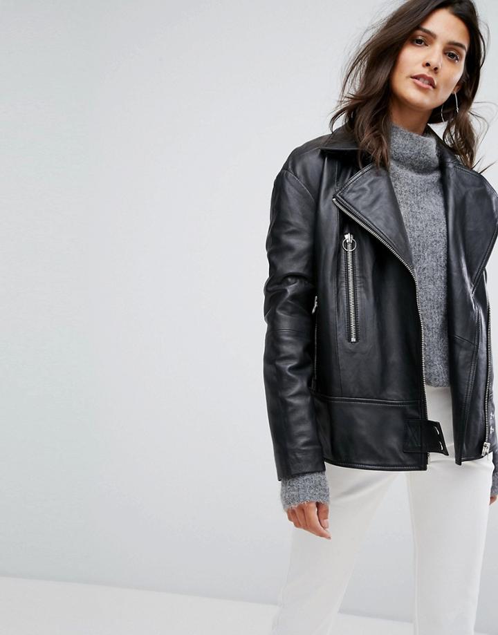 Y.a.s Oversized Leather Jacket - Black