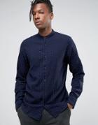 Selected Homme Shirt With Grandad Collar In Regular Fit - Navy