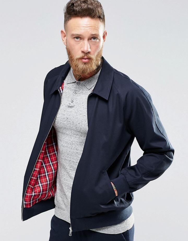 Asos Harrington Jacket In Cotton Fabric In Navy - Navy