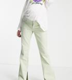 Asos Design Maternity Puddle Flare Pants With Split Hem In Peppermint-green