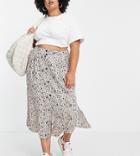 Asos Design Curve Button Up Midi Skirt With Deep Pocket Detail In Animal Print-multi