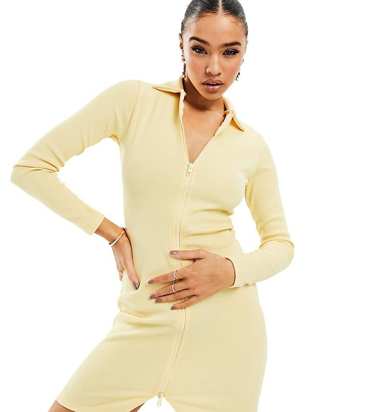 Asyou Double Zip Body-conscious Dress In Sand-white