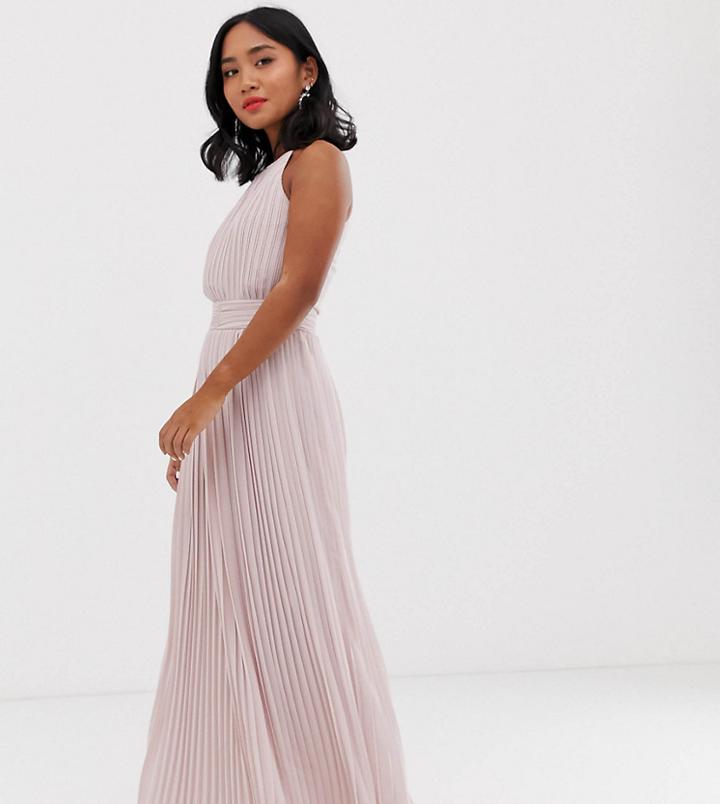 Tfnc Petite Bridesmaid Exclusive High Neck Pleated Maxi Dress In Taupe-beige