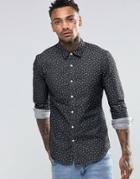 Asos Skinny Denim Shirt With Diamond Print With Long Sleeves In Black - Black