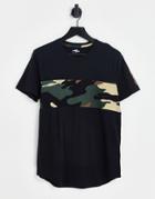 Hollister Curved Hem Camo Chest Panel T-shirt In Black