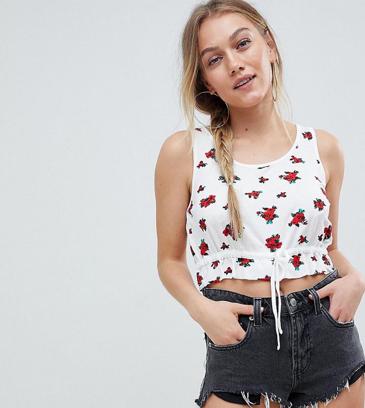 Asos Design Petite Crop Tank With Tie Detail In Floral Print - Multi