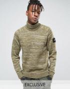 Nicce London Roll Neck Sweater With Arm Patch - Green