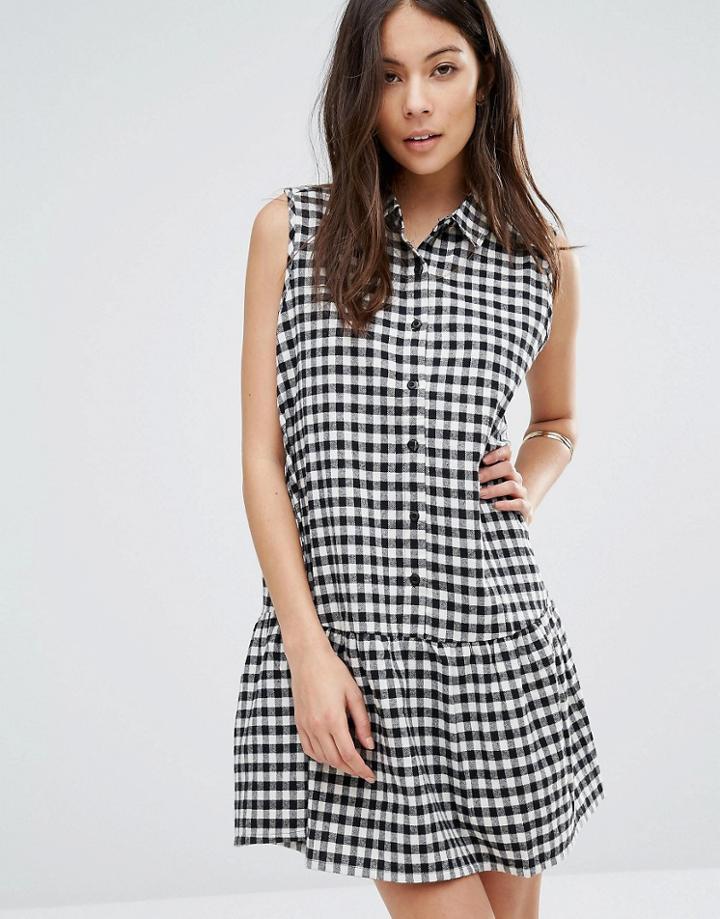 Unique 21 Button Front Checked Cotton Dress With Peter Pan Collar And