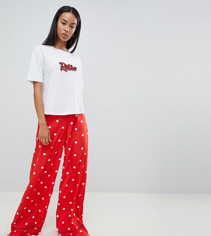 Asos Design Tall Retro Tee And Woven Polka Wide Leg Pyjama - Multi