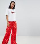 Asos Design Tall Retro Tee And Woven Polka Wide Leg Pyjama - Multi