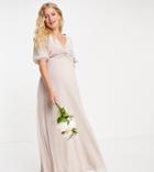 Tfnc Maternity Bridesmaid Wrap Front Maxi Dress In Pink